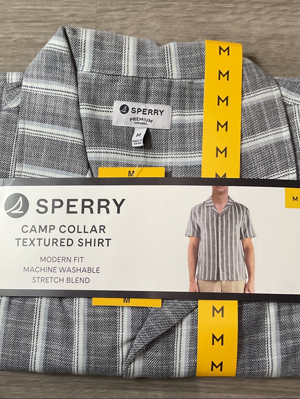 Sperry Men’s Gray and White Striped Camp Collar Shirt